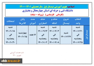 تقویم نیمسال تحصیلی 1-1400