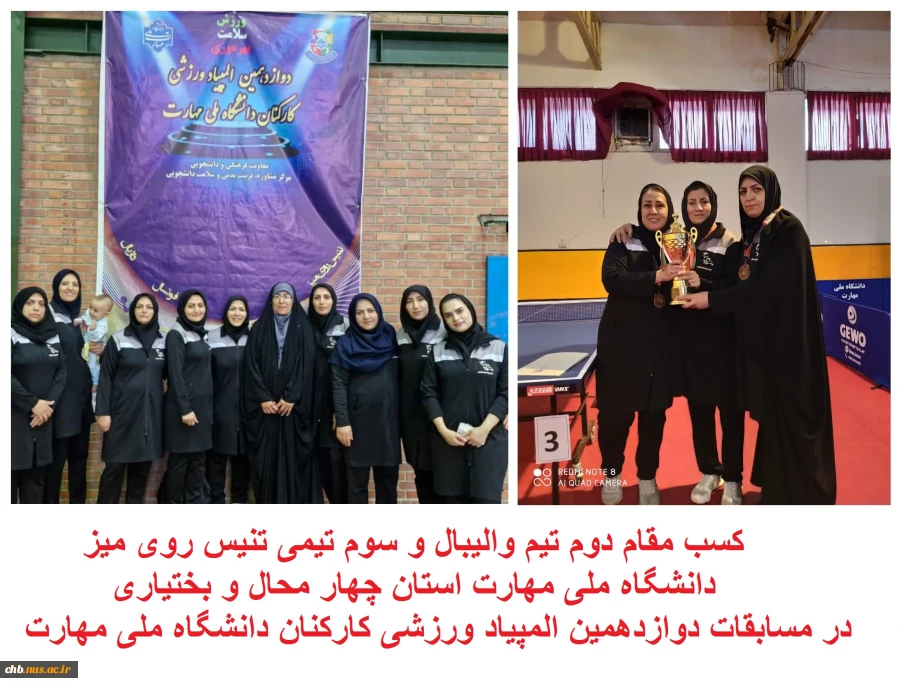 پیام تبریک رئیس دانشگاه ملی مهارت استان چهار محال و بختیاری در پی کسب مقام دوم تیم والیبال و تنیس روی میز دانشگاه ملی مهارت استان چهار محال و بختیاری در مسابقات ورزشی دوازدهمین المپیاد ورزشی کارکنان دانشگاه ملی مهارت 2